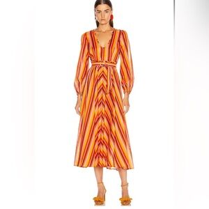 Zimmermann Goldie Rainbow Plunge Belted Maxi Dress sz XS